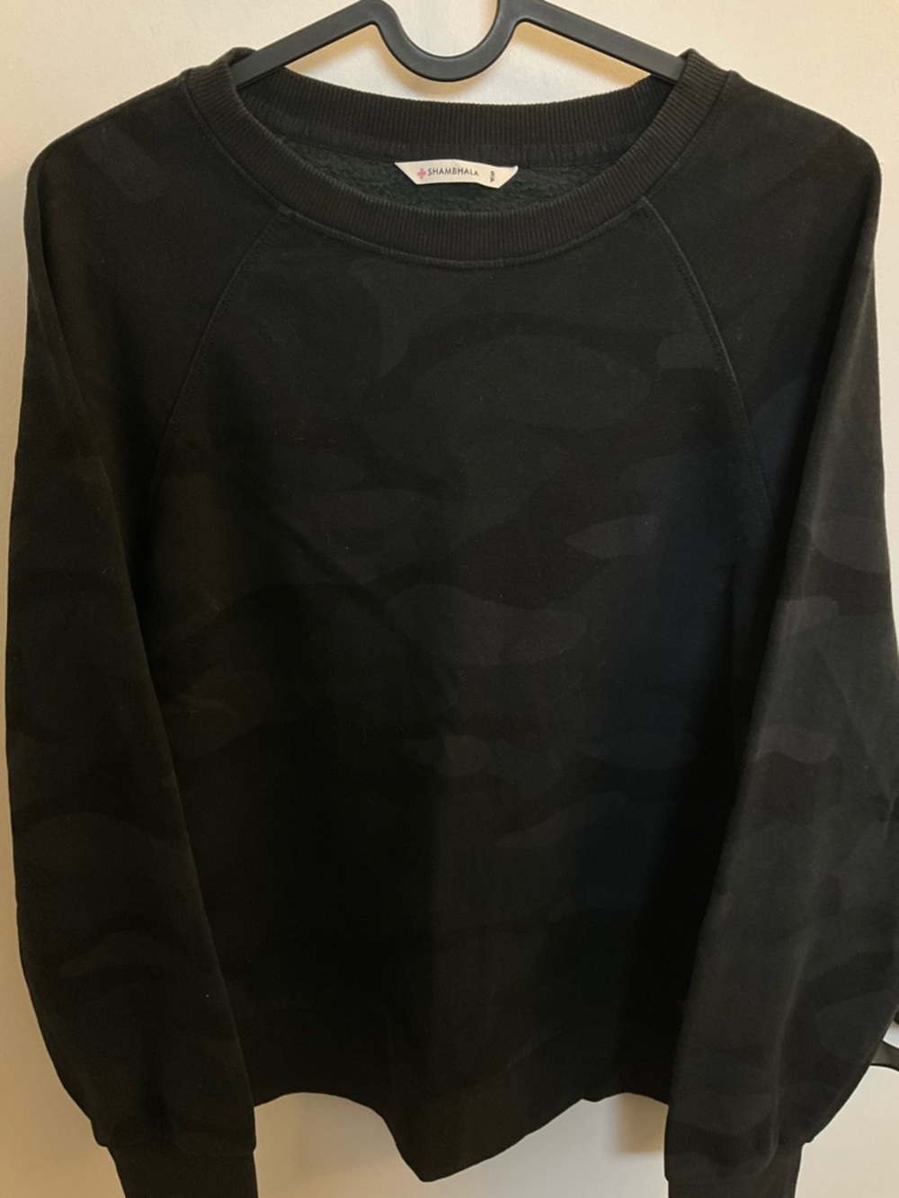 Black and Grey Camouflage Cotton Crewneck Lounge Sweater, Small
